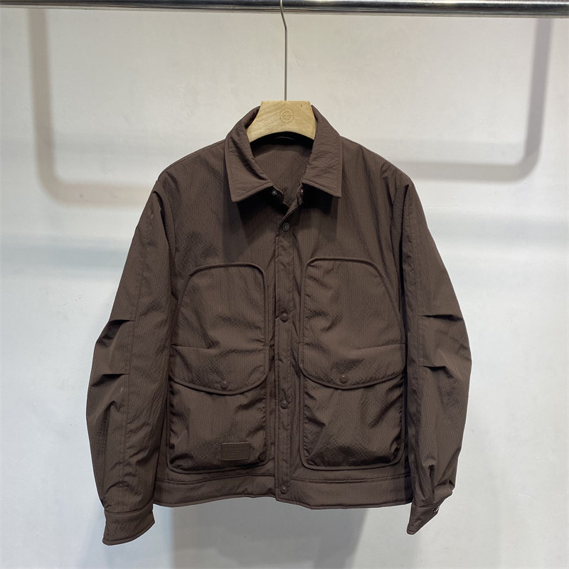 LMS工装翻领羽绒服男短款多口袋白鸭绒轻薄保暖外套修身时尚上衣