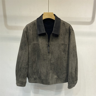 冬季新款加绒加厚翻领男外套保暖时尚短款夹克毛呢上衣老钱风有型