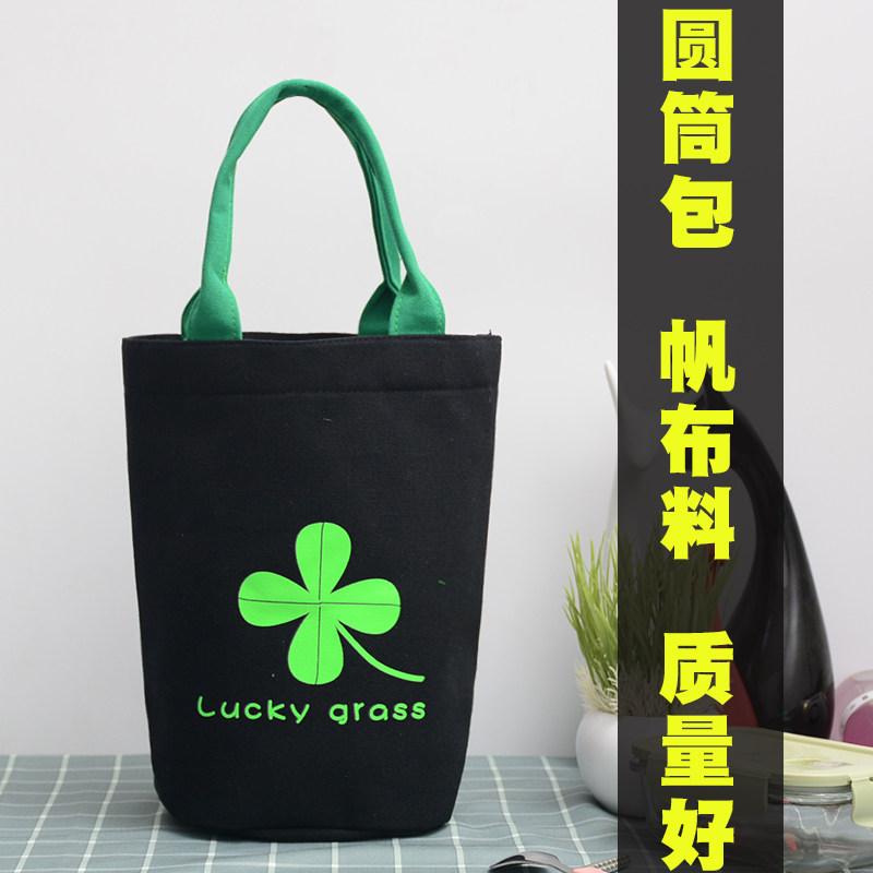 日式帆布保温桶饭盒包装饭盒手提袋圆形饭桶包带饭包便当袋小拎包,收纳整理,饭盒袋,淘宝优惠券,粉丝福利购,淘宝优惠卷