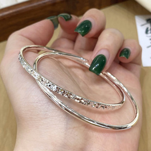 纯银9999碎冰冰手镯女轻奢双环实心镯子2025新款简约百搭生日礼物