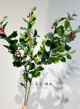 单枝绿叶红果发财果野浆果插花