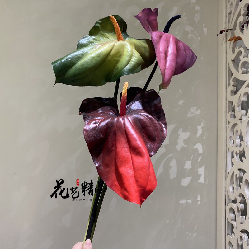 大红掌绿掌仿真花大朵软胶手感马蹄莲家居装饰假花软装花艺设计
