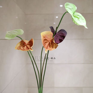 高品质手感红掌花仿真绿掌白掌火鹤朱顶红婚礼花艺室内摆件假花