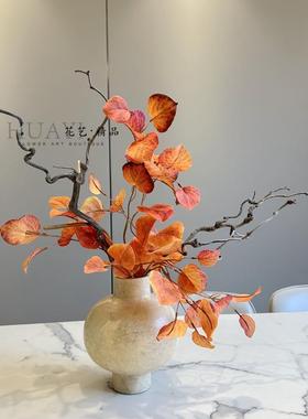 新中式侘寂复古叶材红叶仿真乌桕叶软装插花树叶户外大树装饰枯叶