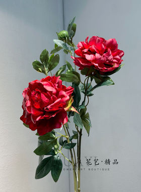 喜庆红色年宵花中式大牡丹花国花仿真花花艺造景装饰家居美陈