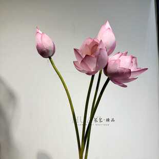 仿真荷花装饰品粉色荷叶假花绿植花束花艺高级感客厅桌面插花摆件
