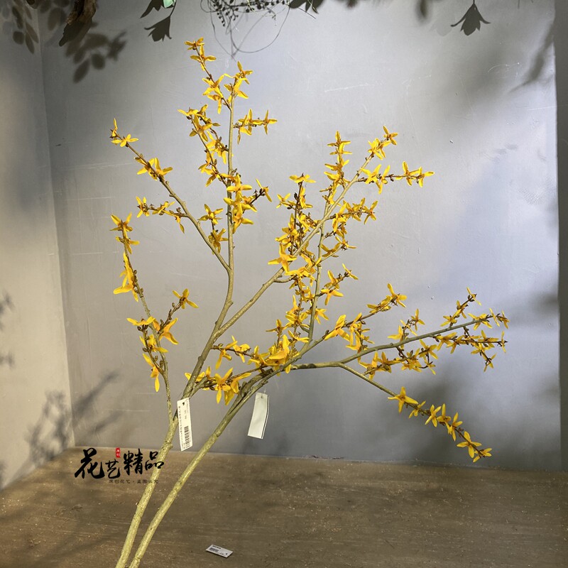 115cm大干支迎春花银翘花仿真花小黄花树枝禅意新中式插花摆件