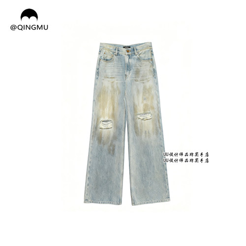 QINGMU | 轻慕 设计师品牌 26春装新品 做旧 破洞 直筒 牛仔裤