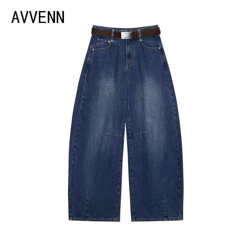 拍下立减 AVVENN | 正品26秋装 藏青复古弯刀牛仔裤AK91302612图片