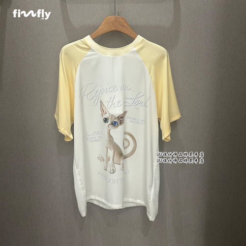 fizzfly |  正品专柜 设计师女装2026夏季新款 桑蚕丝精灵猫T恤