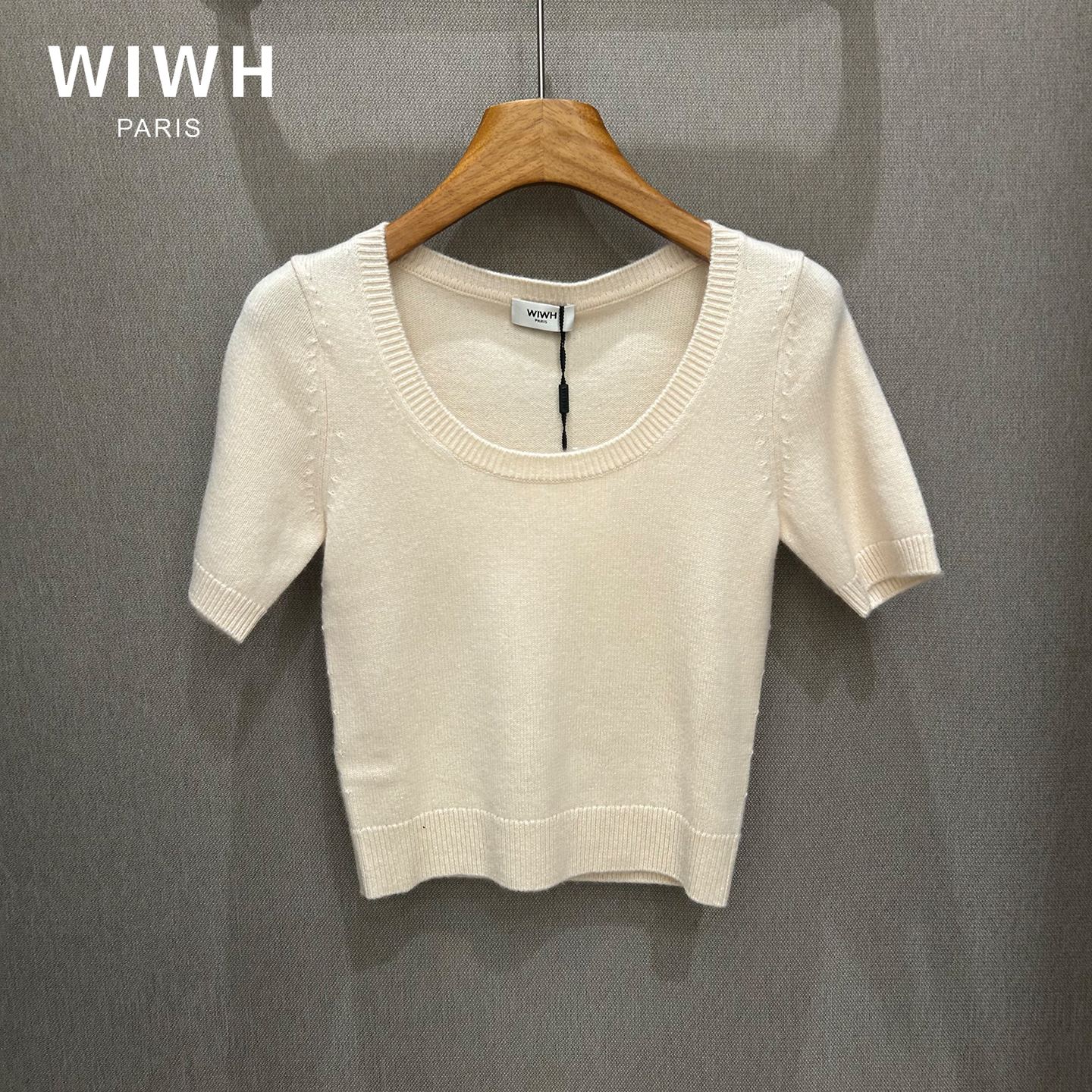 WIWH | 正品专柜 设计师 25秋 纯色 羊绒衫 短袖 WHZM2E195