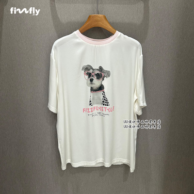 fizzfly |  正品专柜 设计师女装2026夏季新款 桑蚕丝眼镜狗T恤