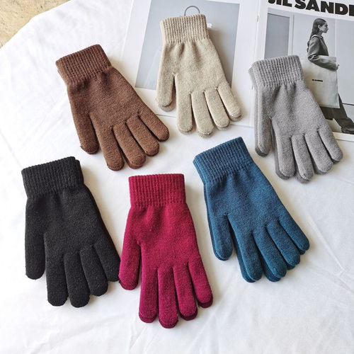 纯色针织手套加绒加厚保暖