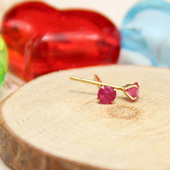 袖 日本制天然红宝石镶嵌10K黄 白 珍耳钉耳饰