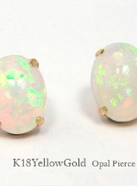 日本制 8x6mm天然椭圆形蛋白18K黄/耳钉