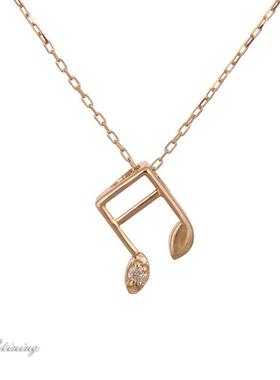 日本制 天然钻石音符时尚吊坠项链10K粉/白