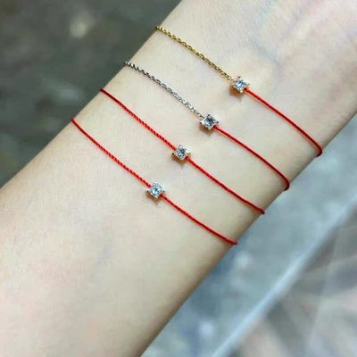 新款法国redline公主方形红绳手链转运本命年镶钻情侣款手绳厂家