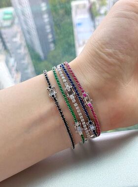 韩版s925纯银手链女设计感小众时尚百搭tennis网球链彩色锆石手链