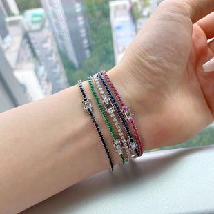 韩版s925纯银手链女设计感小众时尚百搭tennis网球链彩色锆石手链