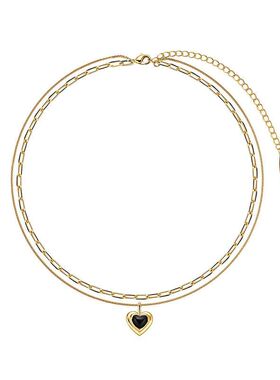 欧美复古双层叠戴黑玛瑙爱心项链女轻奢高级感设计优雅气质锁骨链