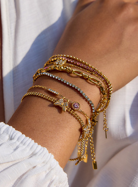 静俏跨境18K金不锈钢手饰圆形粉