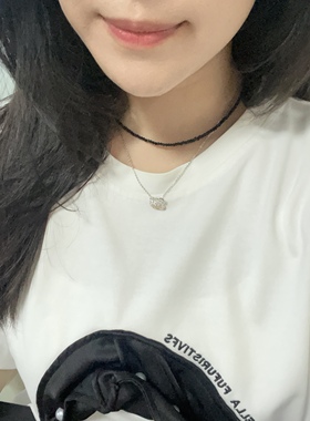 s925纯银黑色尖晶石项链女choker锁骨链短款项圈轻奢小众设计高级