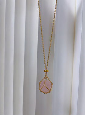 天然水晶球2cm 14K电镀钛钢项链 掌心水晶 随身水晶网兜项链