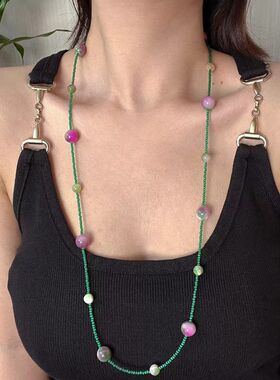 人造猫眼石春带彩长款项链毛衣链可多层叠戴