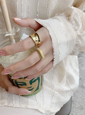 925镀银开口食指戒指女ins潮时尚简约冷淡风小众个性网红韩版时尚