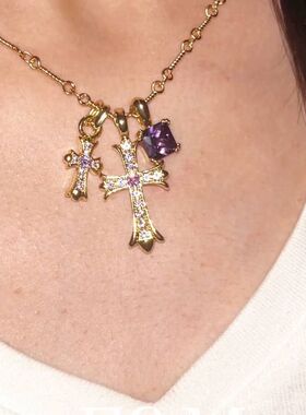 方糖十字架 满锆石十字架项链吊坠 超高保色 情侣潮朋克嘻哈项链