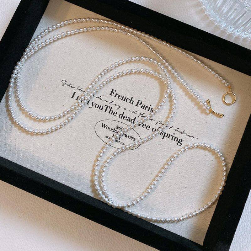 小米珠施家珍珠项链不掉色高级感串珠长款小灯泡珍珠项链可叠戴