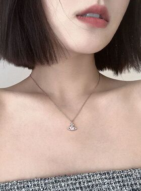 小号单钻满钻小土星项链圆钻星球锁骨链女款可叠戴