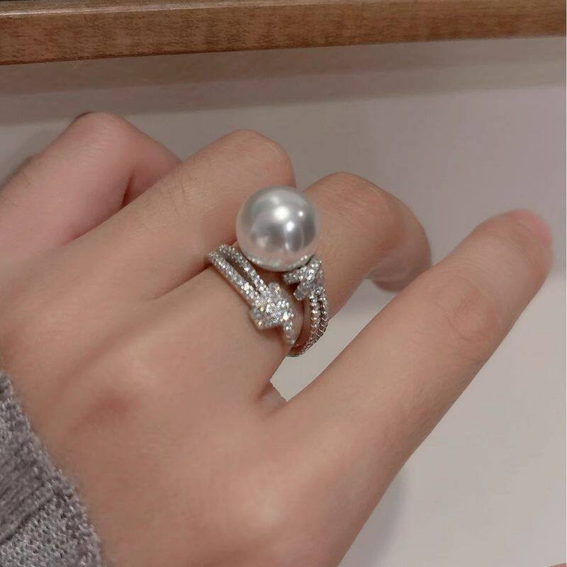 S925银重工满钻缠绕珍珠开口戒