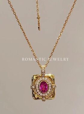 【宝盒】法式复古宫廷风红刚玉项链女高级感石榴红锁骨链小众设计