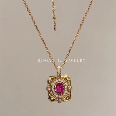 【宝盒】法式复古宫廷风红刚玉项链女高级感石榴红锁骨链小众设计