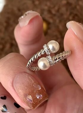 「梦幻星球」原创设计麻花珍珠开口戒指新款高级感轻奢百搭指环女