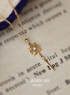 通体S925纯银镀14K金钥匙项链吊坠女轻奢气质小众设计感锁骨链女