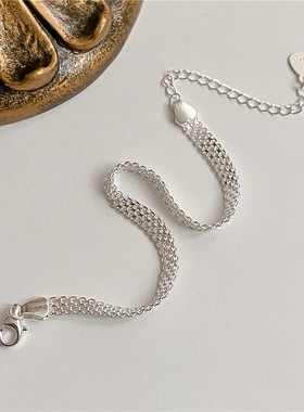 S925纯银重工波光粼粼手链韩式风白银色宽版手饰品