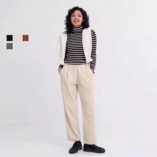 小个子秋冬女装纯棉米色灯芯绒松紧九分裤长裤休闲裤裤子458979