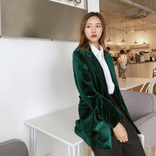 休闲翻领长袖 女装 显瘦系带丝绒西服外套上衣潮 新品 欧洲站2019秋季