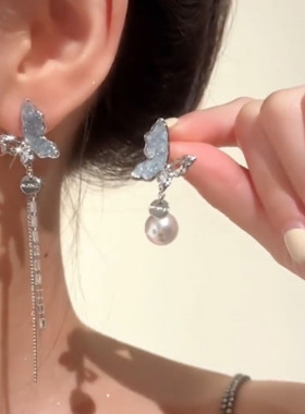 gaoxiang森系超仙气质不对称蝴蝶耳环女轻奢小众感耳钉网红同款耳