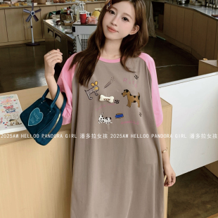 家居服睡衣 潘多拉女孩插肩袖 纯棉小狗宽松大码 短袖 26021 睡裙夏季