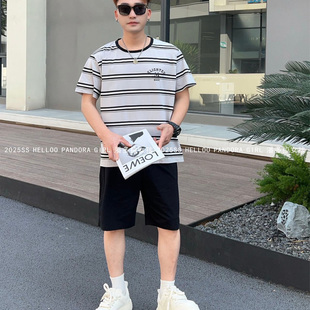 可外穿家居服条纹套装 短裤 6626 纯棉睡衣夏2025新款 潘多拉女孩男士
