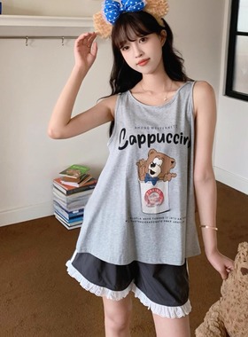 潘多拉女孩纯棉背心睡衣女夏季清凉薄款清爽短裤套装家居服 25193