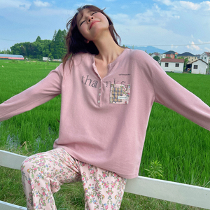 gillaimar睡衣女款秋季新款长袖甜美字母碎花朵小熊家家居服套装