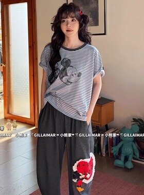 Gill Aimar小熊家睡衣女款夏季可爱卡通可外穿短袖家居服套装8559