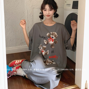 睡服睡衣女春夏季短袖纯棉可爱卡通三只小熊家居服宽松睡裙 25026