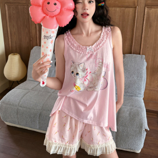 家居服套装 Gill 新品 睡衣女2025夏季 Aimar小熊家口红小猫背心短裤