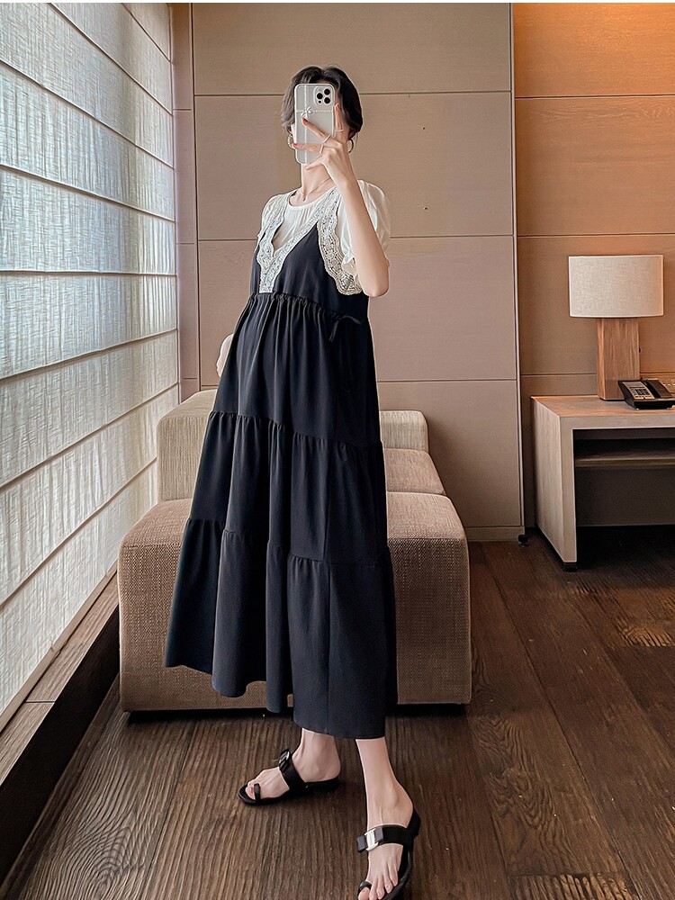 MATERNITY CLOTHES SUMMER CLOTHES FOREIGN STYLE SUMMER SHORT SLEEVES FASHION FAKES TWO MATERNITY DRESSES AGE REDUCTION THINNESS DRAWSTRING DRESSES TOPS