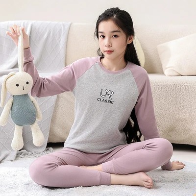 新款儿童纯棉秋衣裤中大童中领低领内衣套装男女童棉毛衫打底春秋